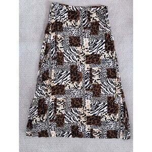 VTG Y2k 90s Skirt Midi Patchwork Animal Print Leopard Zebra L Maximalism Boho